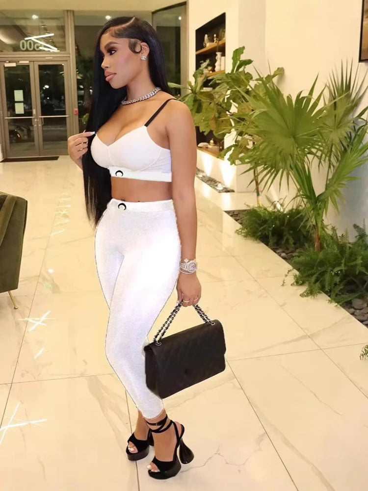 Black Tank Top Set Women Two Piece Pants Moon Print Ins High Street Summer Sexy Slim Fit Versatile Outerwear