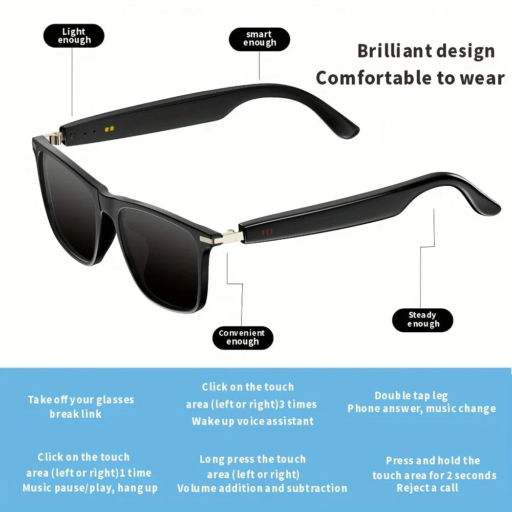 SENBONO Smart Glasses Bluetooth Call Volume Control Music Control Camera Control Built-in Microphone Sunglasses for Men Women