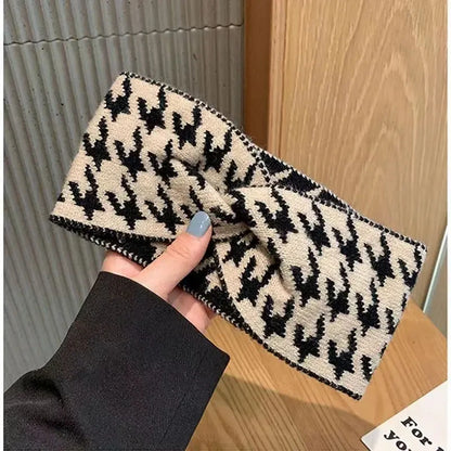 Casual Korea Houndstooth Headwrap Headbands for Women Hiar Accessories New Cotton Elastic Head Band Warm Knitted Hairbands