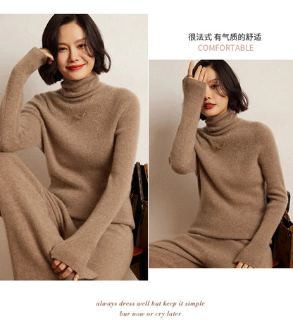 100% cashmere sweater women's knitted pullover sweater high neck solid color slim fit soft cashmere basic women's sweater