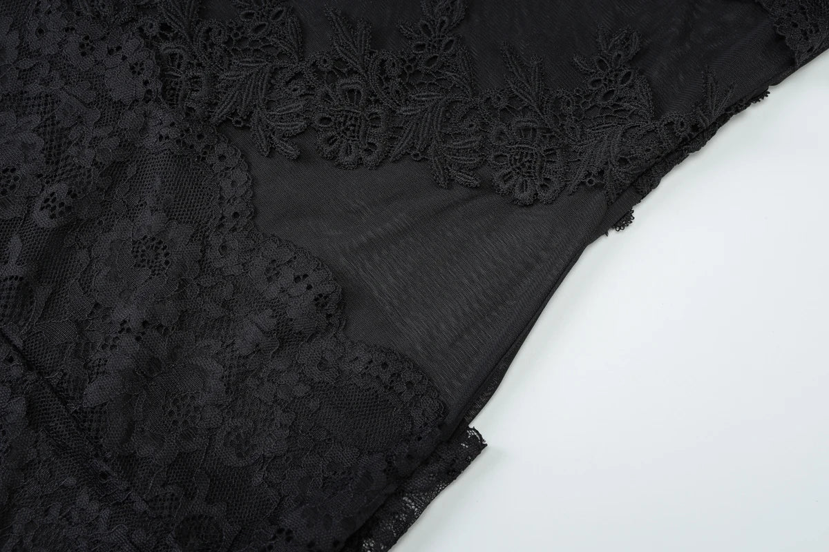 Hugcitar Women'S Fashion Lace Solid Slips Patchwork Sexy Slim See Through Mini Dress Summer Vacation Party Night Club Outfit
