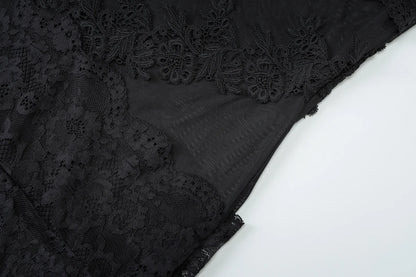 Hugcitar Women'S Fashion Lace Solid Slips Patchwork Sexy Slim See Through Mini Dress Summer Vacation Party Night Club Outfit