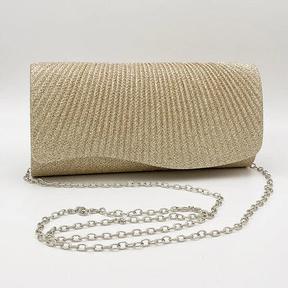 Women Fold Glitter Handbag Shiny Envelope Evening Bag Ladies Pleated Silver Clutch Chain Wedding Party Mini Long Purse XA12ZD