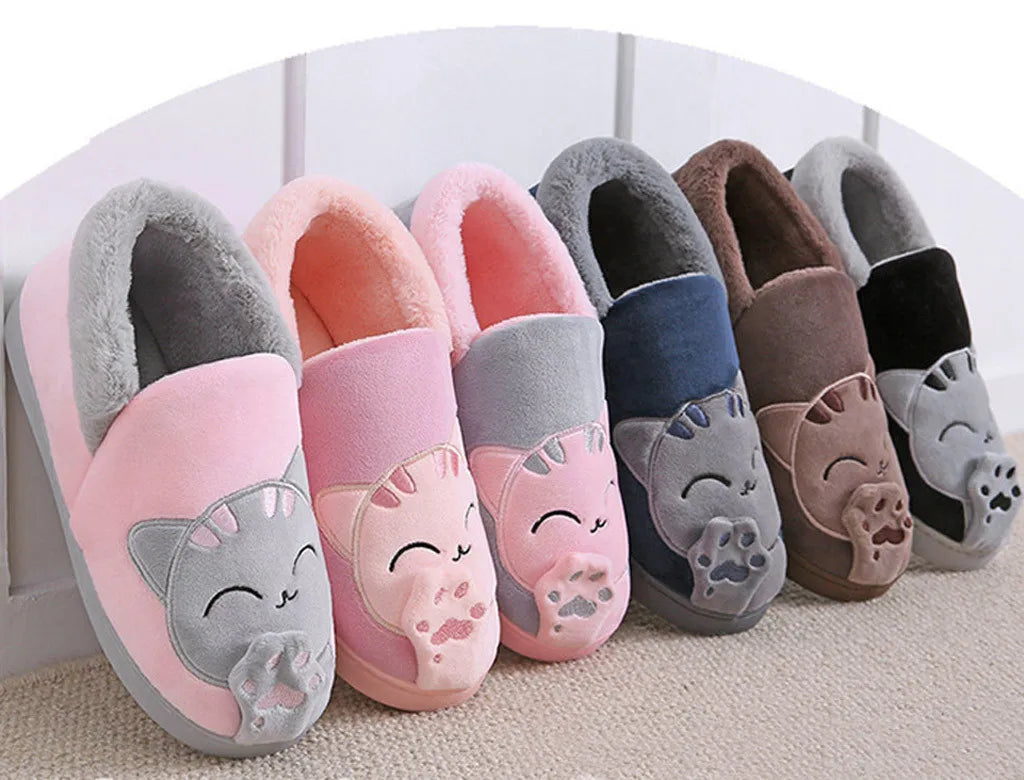Women Winter Home Slippers Cartoon Cat Non-Slip Warm Indoors Bedroom Floor Shoes Zapatos Mujer 2024 Tendencia