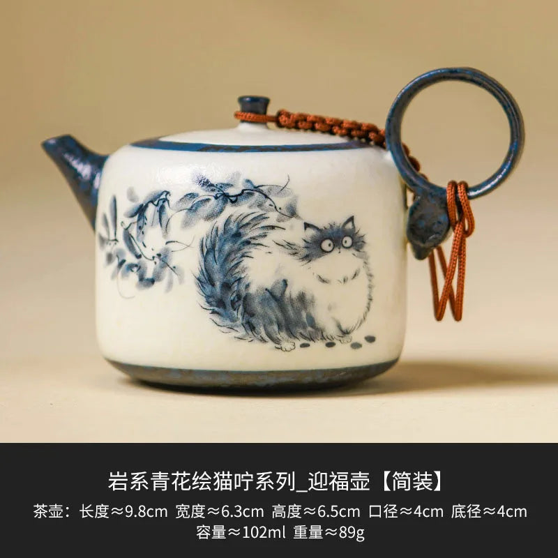 102ml Hand Painted Cat Teapot Ancient Tea Infuser Pot Household Tea Maker Kettle With Filter Dahongpao Drinkware Supplies Craft