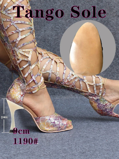 Ladingwu High-end Custom Material Fish Scale Texture Women Dance Shoes Sexy Pole Dance Boots Ladies Wedding Ballroom Shoes
