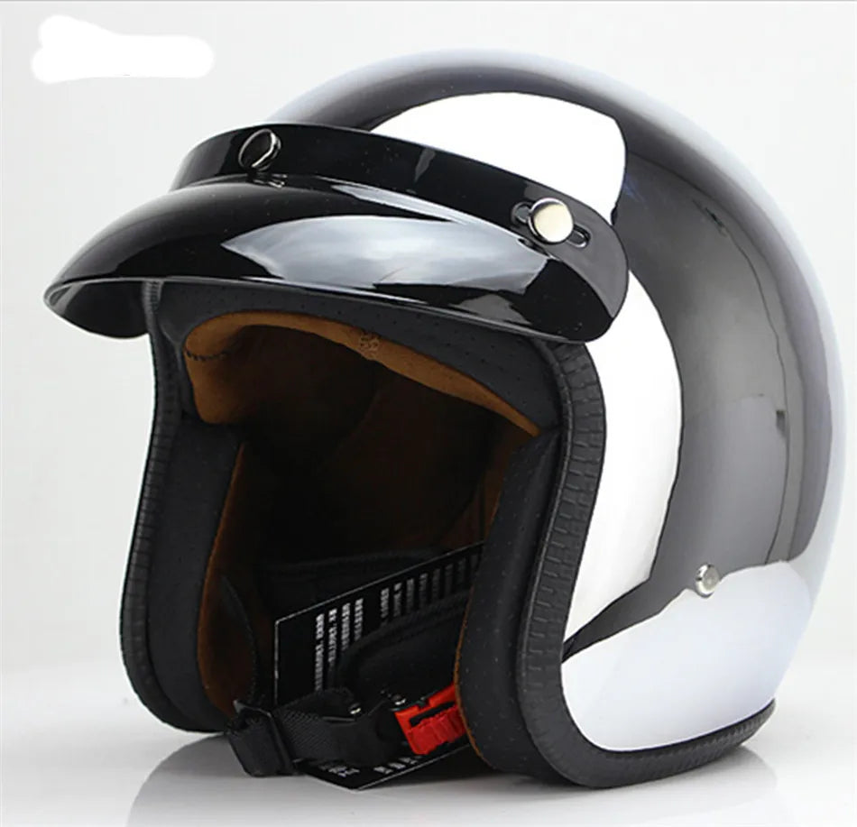 HOT Unique Silver Plating Open Face Retro Motorcycle Helmet Vintage Moto Chrome Helmet Sliver Jet Moto 3/4 Half Casco Casque