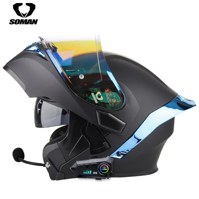 SOMAN Modular Helmet Flip Full Face Motorcycle Helmet Dual Visor Lens Racing Casco casque moto approved 오토바이핼멧