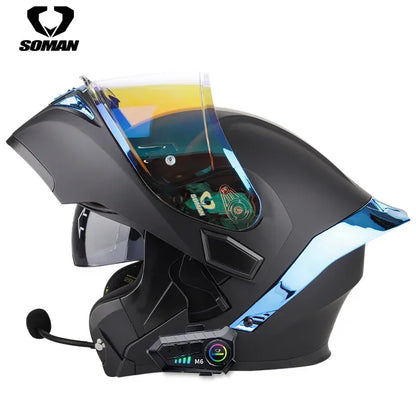 SOMAN Modular Helmet Flip Full Face Motorcycle Helmet Dual Visor Lens Racing Casco casque moto approved 오토바이핼멧