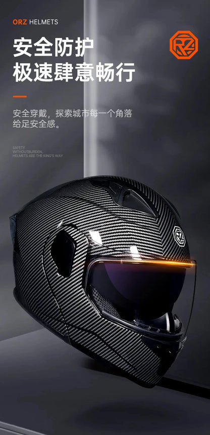 ORZ-103 Motorcycle Dual-Lens Helmet Men Women Bluetooth Full Helmet All Seasons Flip Helmet with Tail Wing DOT Certification