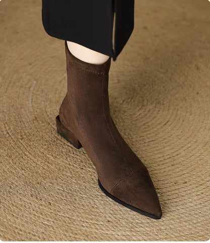 Autumn Vintage Suede Women Ankle Boots Ladies Concise Pointed Toe Thick Heel Short Botas Zapatos De Mujer
