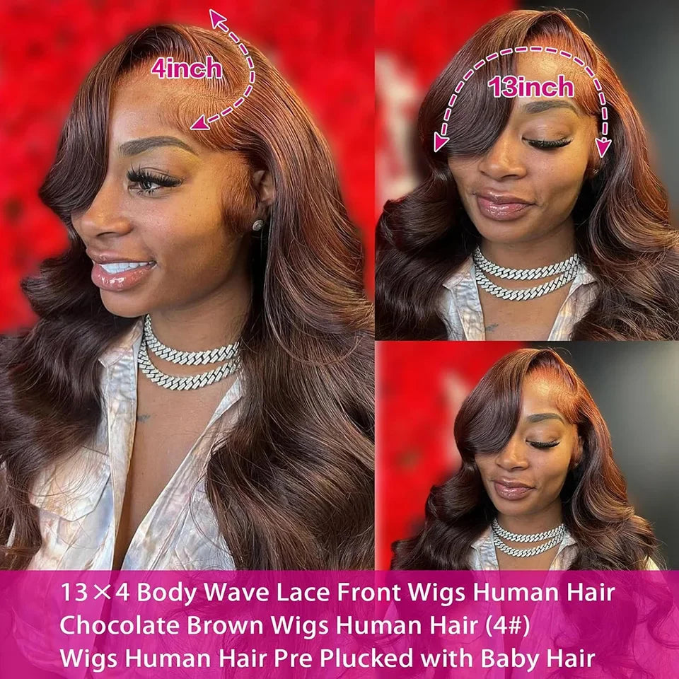 Body Wave Chocolate Brown Lace Front Wig Human Hair 13x6 HD Transparent Lace Frontal Wig 30 Inch Color Lace Front Wig Preplucked