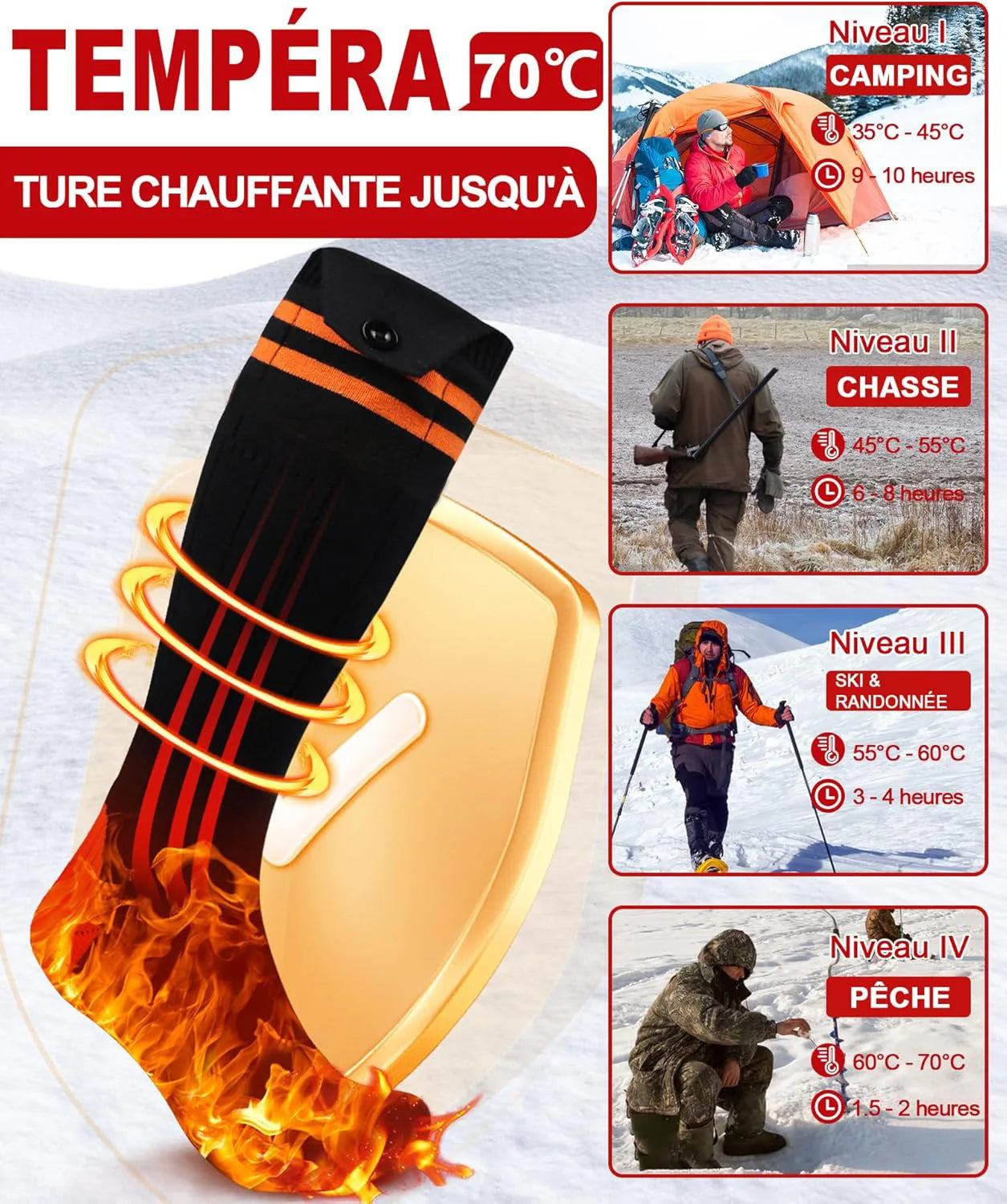 Winter Heated Socks Warm Ski Electric Heating Thick Soft Stockings Unisex For Outdoor Thermal Hunting Camping Warmer