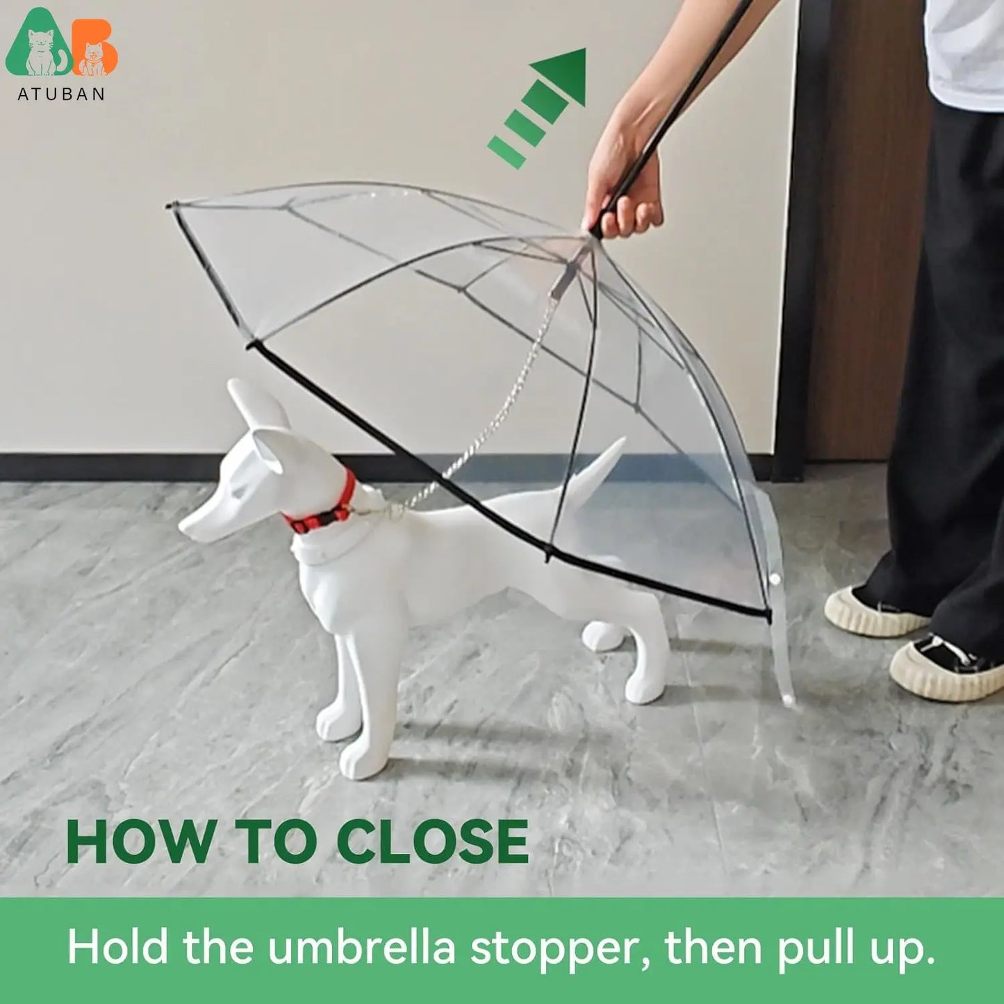 ATUBAN Dog Umbrella with Leash for Small Pets, Umbrella for Dogs Fits 20” Back Length Pets,J-Shape Handle,Clear Umbrella Surface