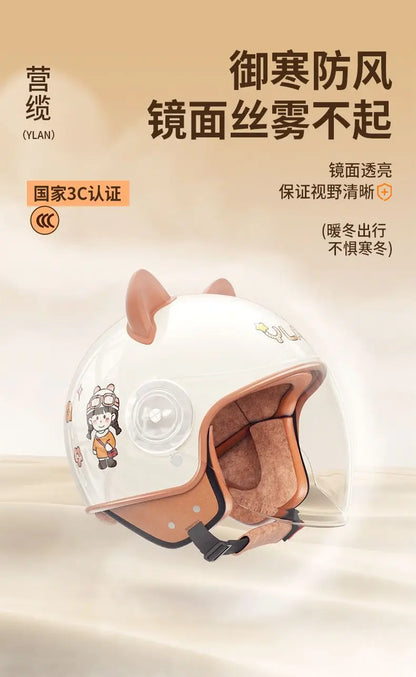 Winter Warm Women's Electric Car Helmet Four Seasons Motorcycle Safety Cap Full Face Helmet 3C Certified Abs Material