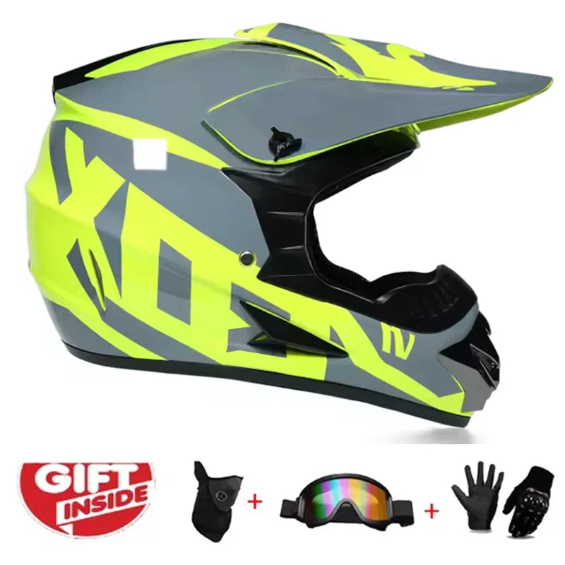 Kids Motocross Helmet Full-Face Kit - DOT & ECE Certified Motorcycle Helmet + Off-Road Goggles + Protective Gloves