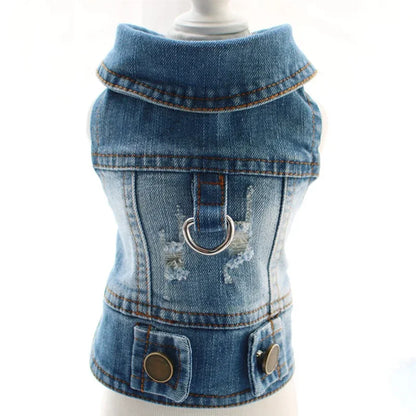 Cool Dog Jeans Jacket for Small Medium Dogs, Fashion Puppy Clothes for Chihuahua Yorkie Poodle Apparel