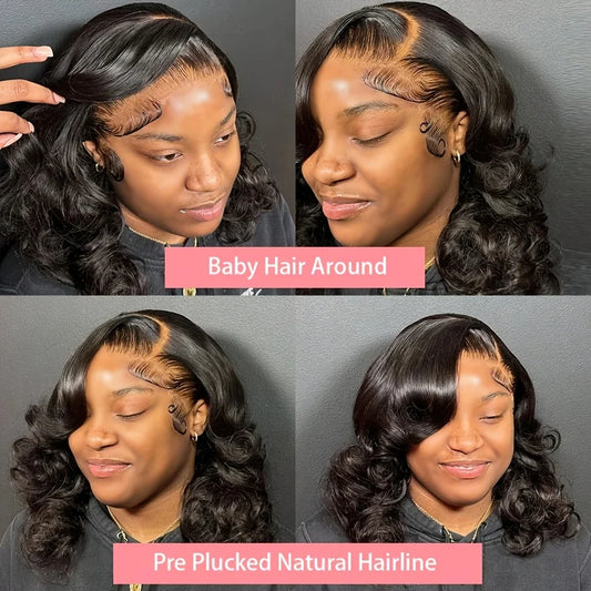 Body Wave Short Bob 13x6 Transparent Lace Front Human Hair Wigs 5x5 13x4 HD Pre Plucked Lace Frontal Wig For Women 200% Density