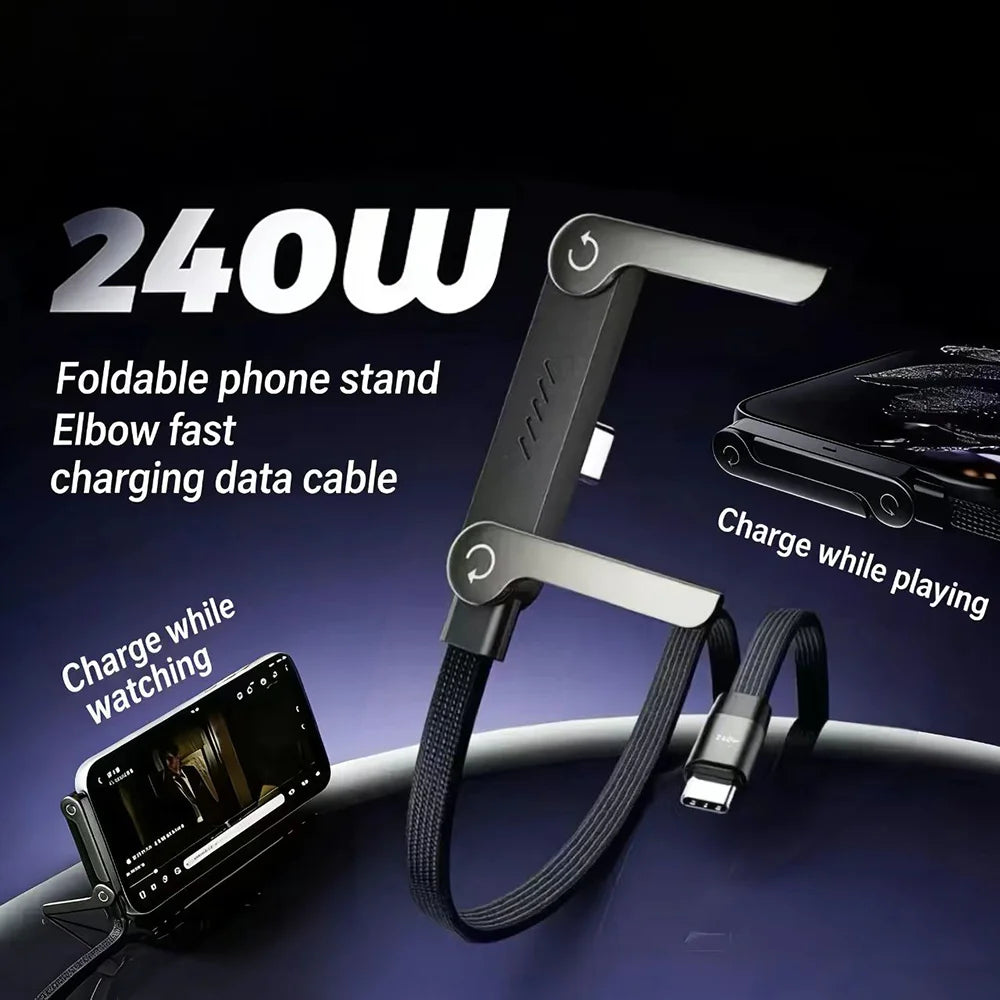 NNBILI 1/3Pcs 2-IN-1 Type-C Cable Foldable Mobile Phone Holder 240W Fast Charging Data Cable Multifunction Phone Charge Bracket