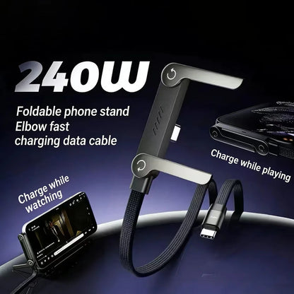 NNBILI 1/3Pcs 2-IN-1 Type-C Cable Foldable Mobile Phone Holder 240W Fast Charging Data Cable Multifunction Phone Charge Bracket