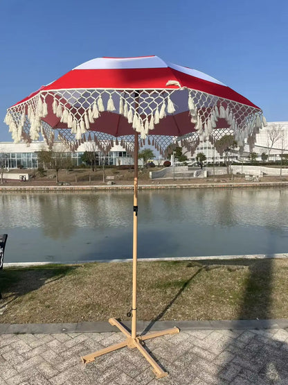 Elegant and minimalist outdoor slanted tassel umbrella, beach camping sun shading garden courtyard leisure umbrella