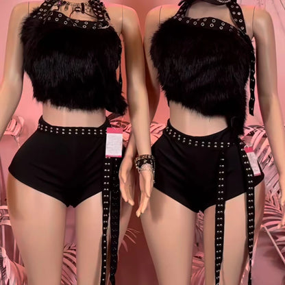 New 2026 Sexy Trending Women Summer Halter Top and Mini Short 2 Piece Sets With Eyelet Lace up Decoration Party Vacation Outfits