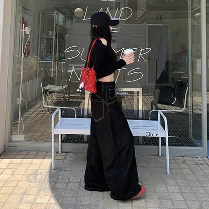 Y2k Clothes Jeans For Woman Baggy Loose Wide Leg Distressed Washed High Waist Trousers Streetwear Casual Long Pants