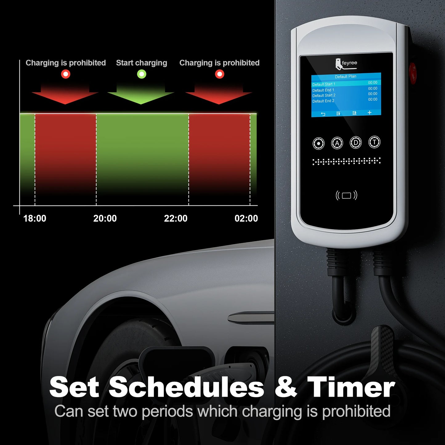 feyree GB/T Socket EV Charger 7.6kw 32A Wallbox 4.3 inch Big Screen APP Charge History Record 11kw 22kw 3 Phase Charging Station