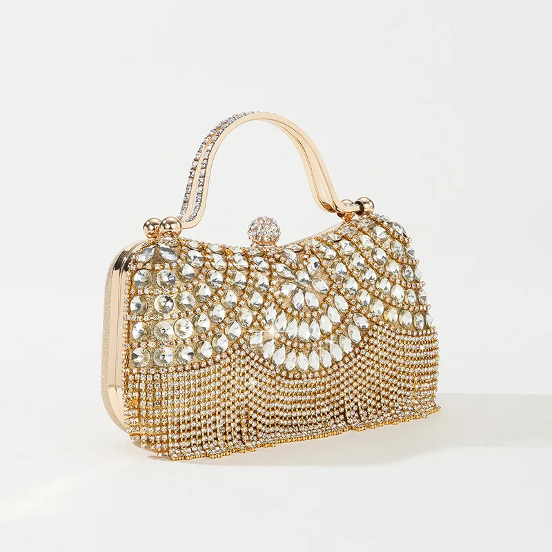 Gorgeous and Shiny Diamonds Rhinestones Tassels Handle Evening Bags for Party and Wedding Clutch Purse Designer Bags Handbags