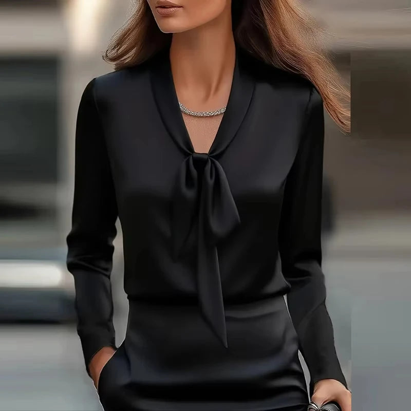 Satin Long Sleeve Shirt Women Elegant Slik Tops Female Solid Color Office Blouse For Women Spring Autumn Pullover