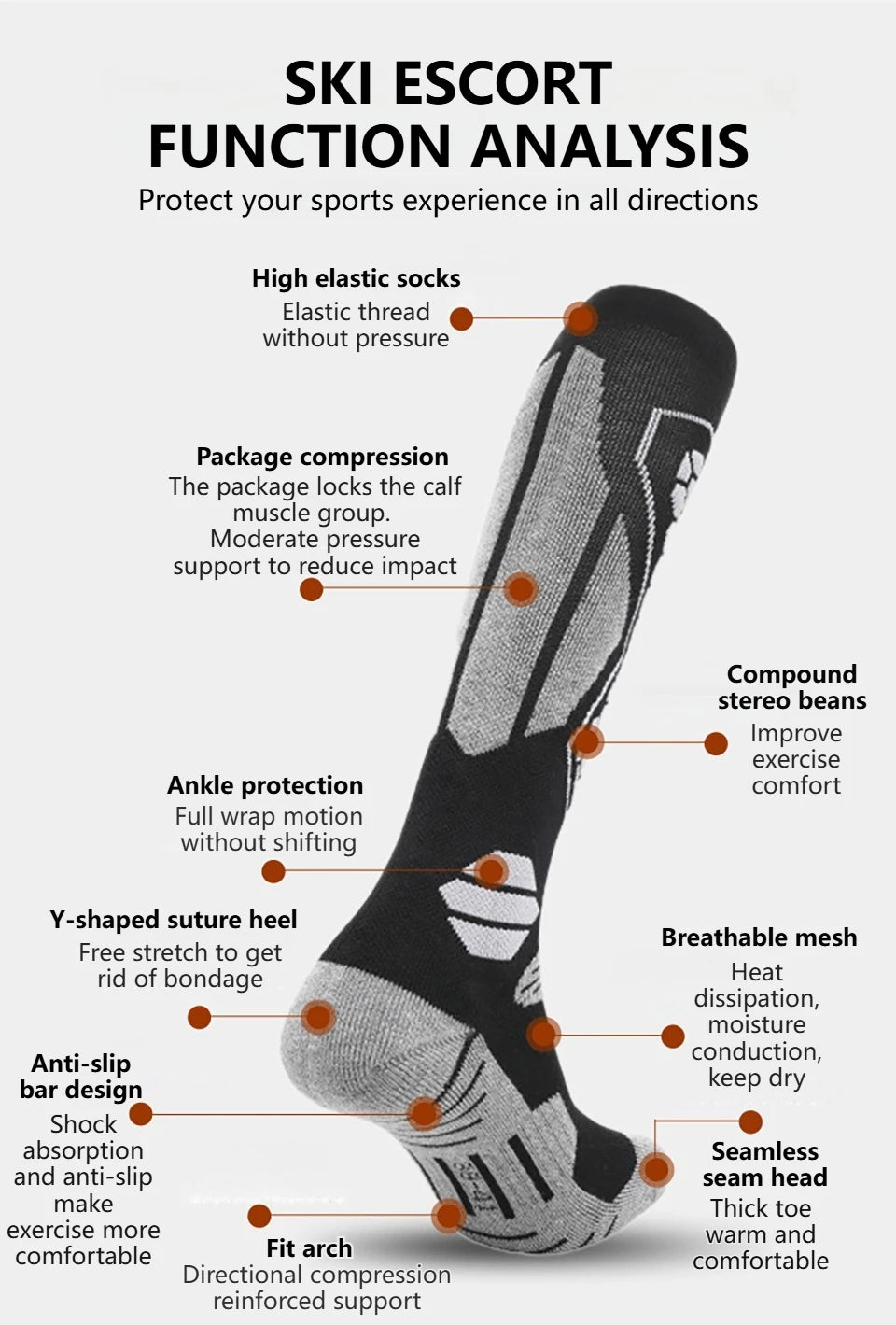 GTUBIKE Thermal Winter Cotton Men Women Ski Socks High Elastic Sports Socks Snowboarding Cycling Adult Skiing Thicker Leg Warm