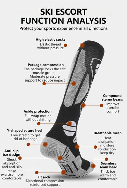 GTUBIKE Thermal Winter Cotton Men Women Ski Socks High Elastic Sports Socks Snowboarding Cycling Adult Skiing Thicker Leg Warm
