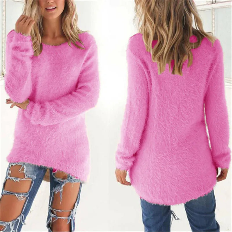 Sweater Woman autumn/winter 2022 Solid Color Long Sleeve O-neck Fleece Sweaters Women Fashion Dropshipping Sale CHD3059