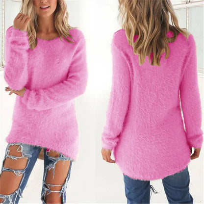 Sweater Woman autumn/winter 2022 Solid Color Long Sleeve O-neck Fleece Sweaters Women Fashion Dropshipping Sale CHD3059