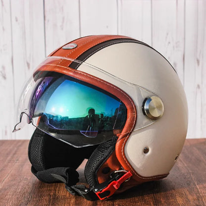 Brown Leather Original DOT ECE 3/4 Open Face Helmet MT Capacete Motorcycle Helmet JET Scooter Bike Half Helmets Cascos Para Moto