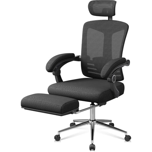 Ergonomic Mesh Office Desk Chair with Footrest,Comfrotable Big and Tall Reclining Computer Chair with Adjustable Lumbar Support