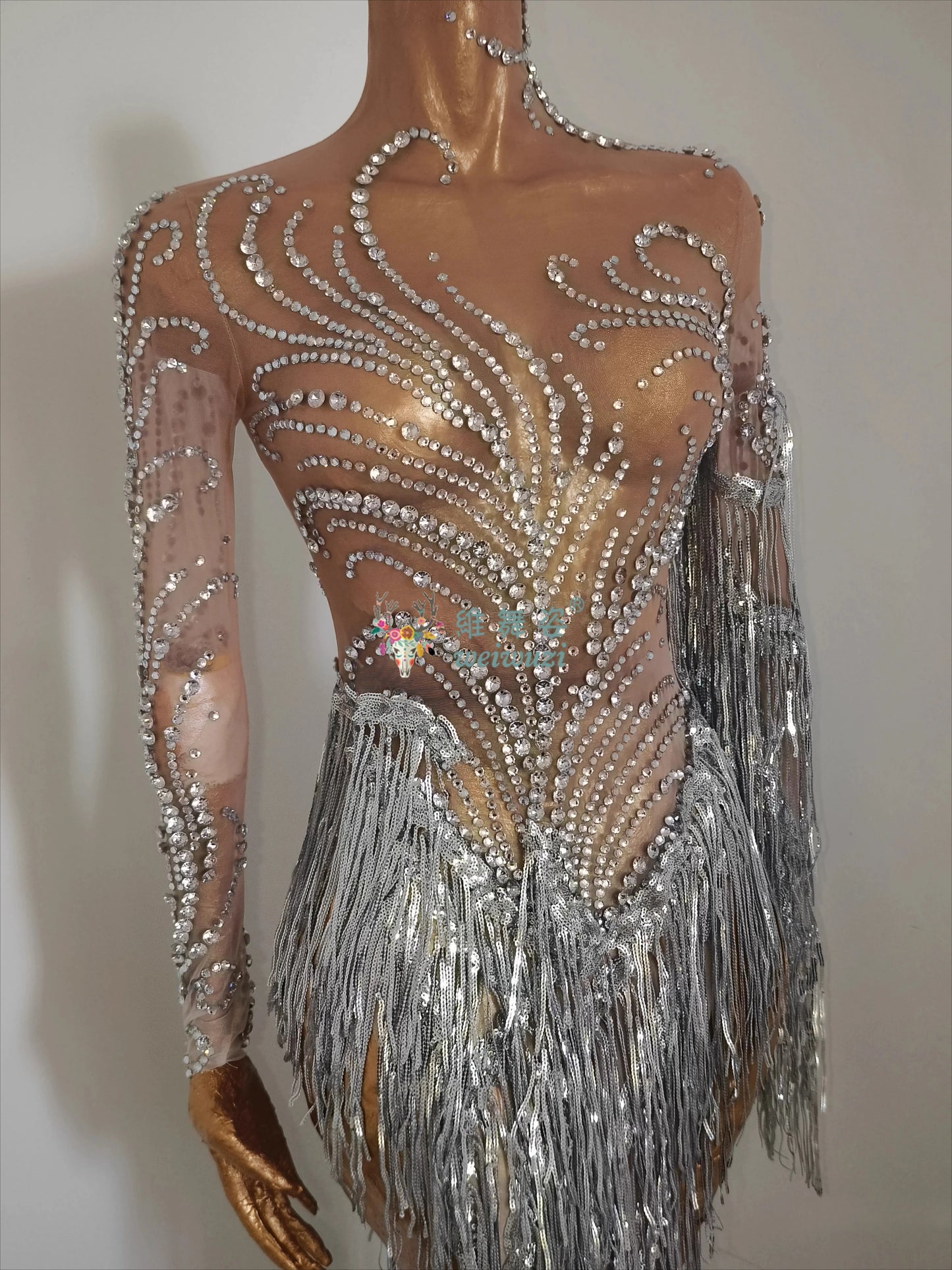 Latin Dance Costume for Adults and Child Customized Senior AB Stones Fringe Dresses Team Latin Professional Performance Clothing