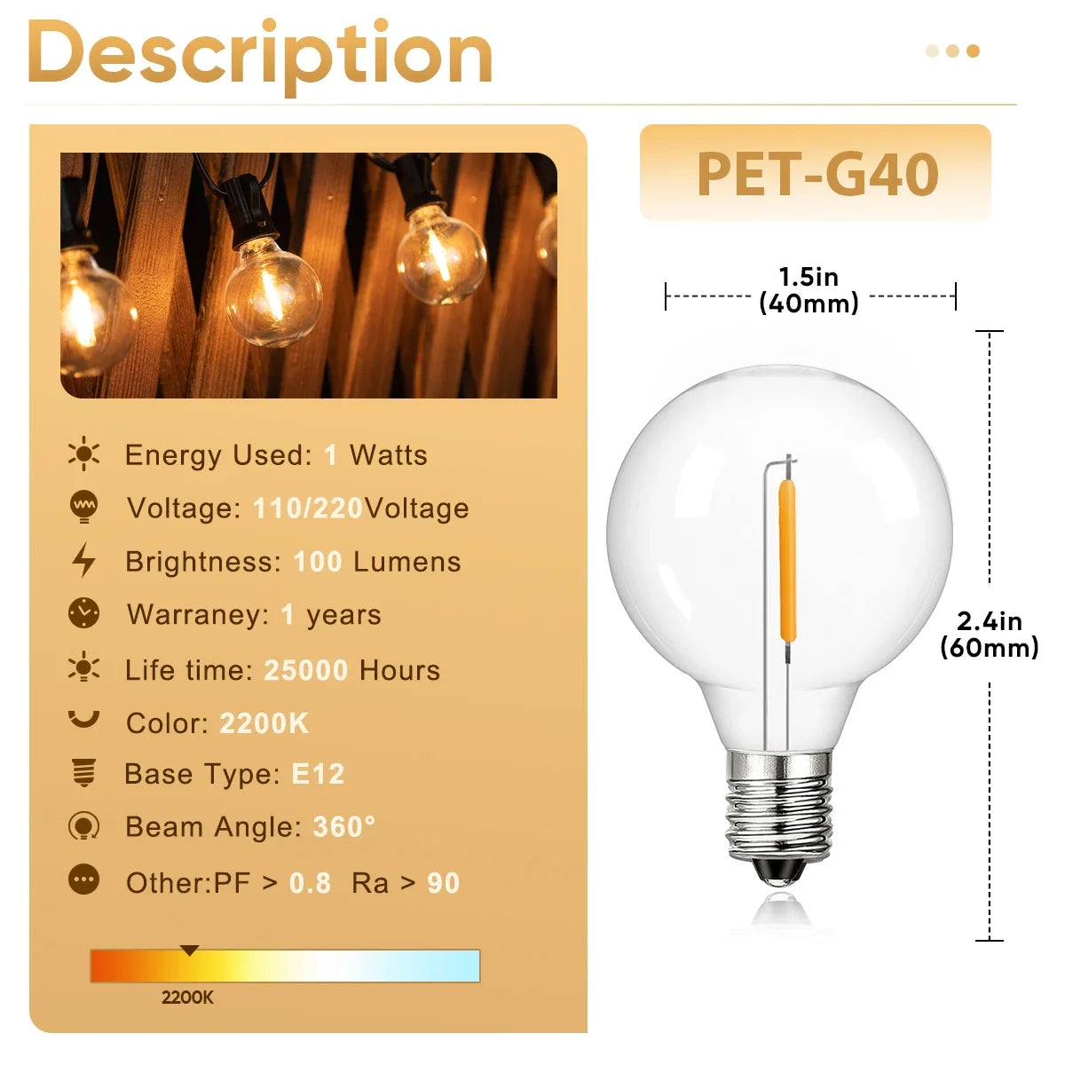 Shatterproof G40 String Light 220V 110V Led Outdoor Lights Garland E12 Waterproof Connectable Festoon Decoration Camping Light