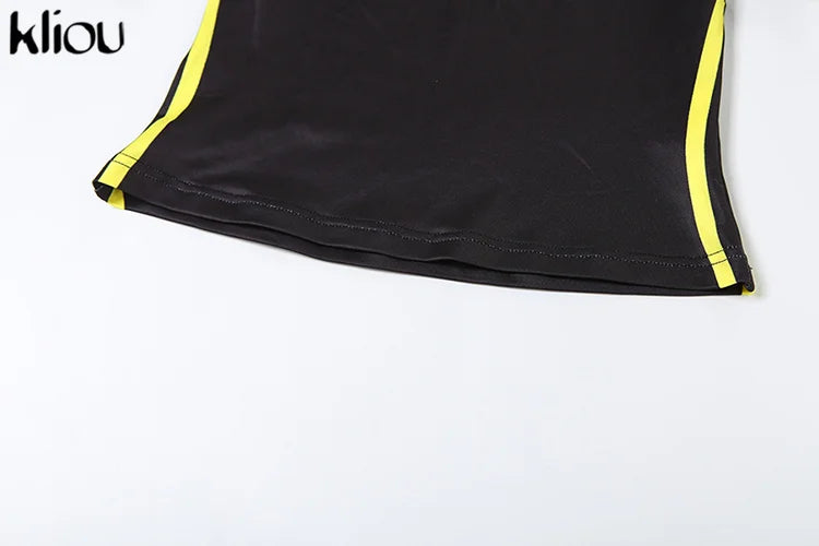 kliou Letter Print Panelled Women 2Piece Set Sporty Autumn Matching Full Sleeve Slim Tees+Bandage Shorts Female Track Streetwear