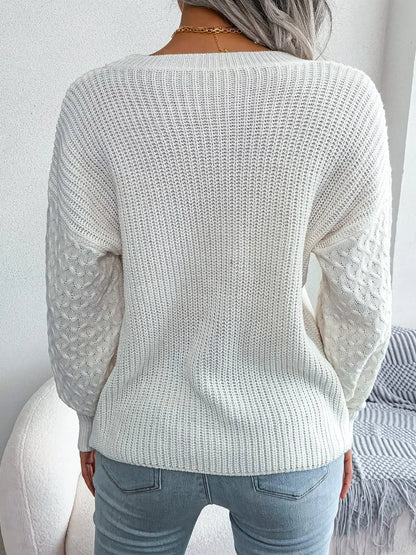 2024 Autumn Winter Casual Lantern Long Sleeved Knitted Sweater Fashion Army Green Round Neck Sweater Elegant Knitted Pullover