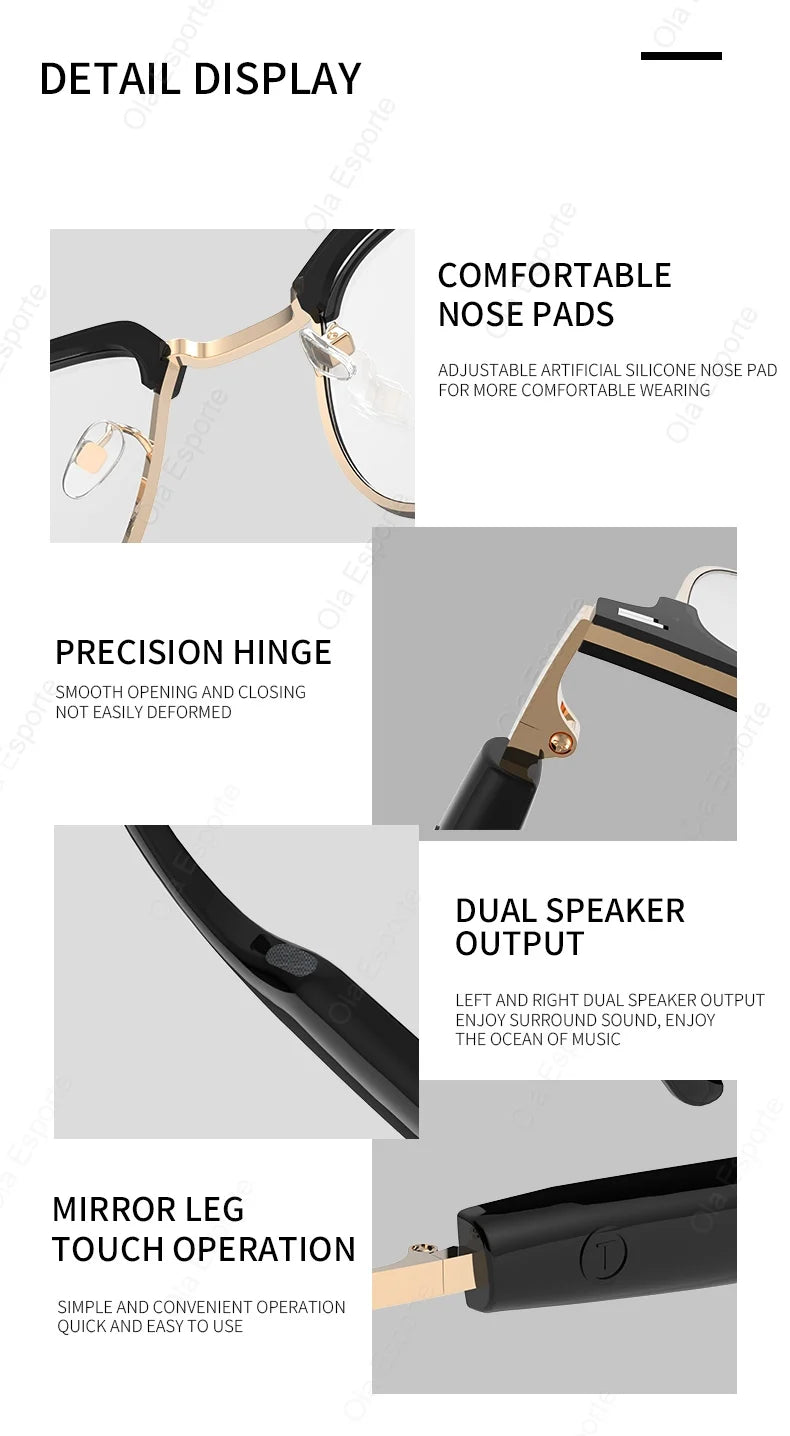 Ola Esporte Bluetooth Smart Glasses Automatic Adjustment AI Voice Music Eyewear Waterproof Call Eyeglass For Anti-blue Light New