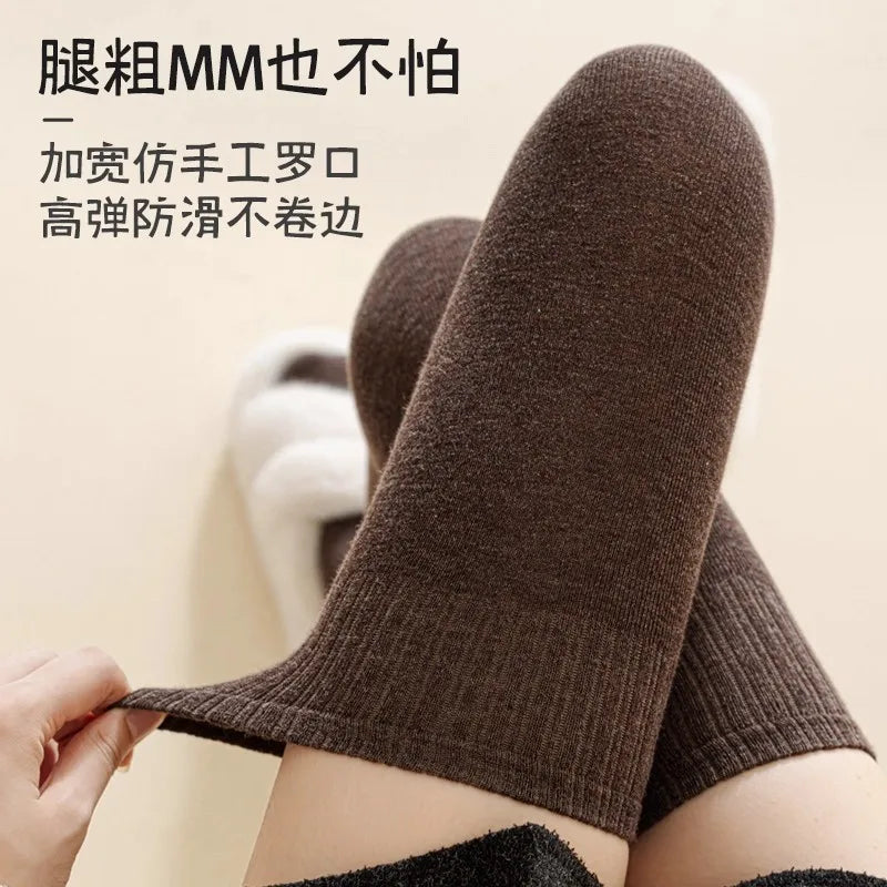 Winter Thigh High Socks For Women 100cm Lengthened JK Lolita Stockings Solid Color Over The Knee Stocks Slim Velvet Thigh Socks