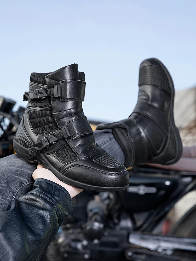 Man Motorcycle Boots New Breathable Anti-fall Rider Road Racing Motorcycle Shoes Microfiber Leather Men's Motos Protection Boot