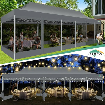 10x30 Pop  Canopy with Sidewalls, Heavy Duty Canopy with Mosquito Netting, Easy up Screen Party Tents for Parties Backyard Ou