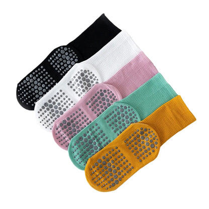5 pairs Women Anti-skid Yoga Socks Grips Cotton Mid-tube Bottom Breathable Fitness Dance Barre Workout Pilates Socks 8 Colors