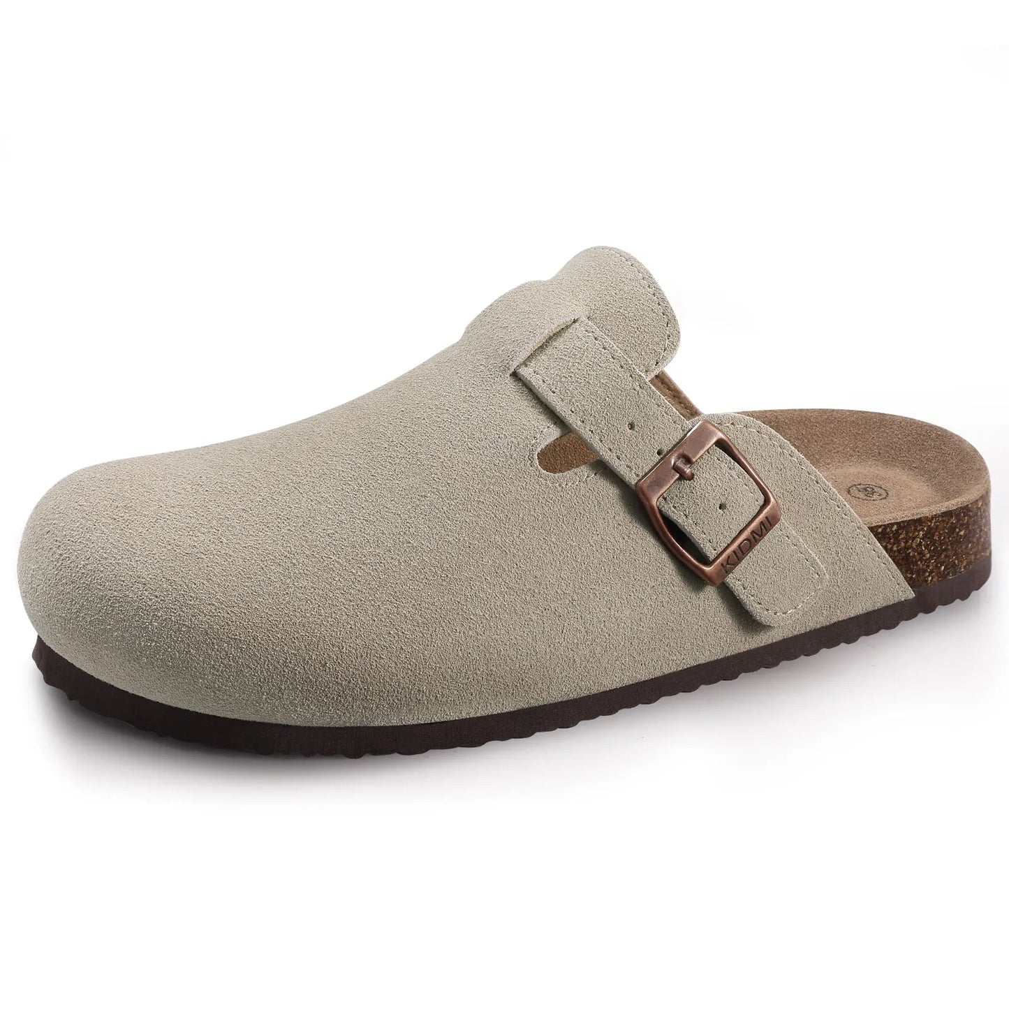 Crestar Women's Suede Clogs Lady Fashion Buckle Leather Mules Comfort Cork Footbed Potato Shoes with Arch Support Beach Sandal