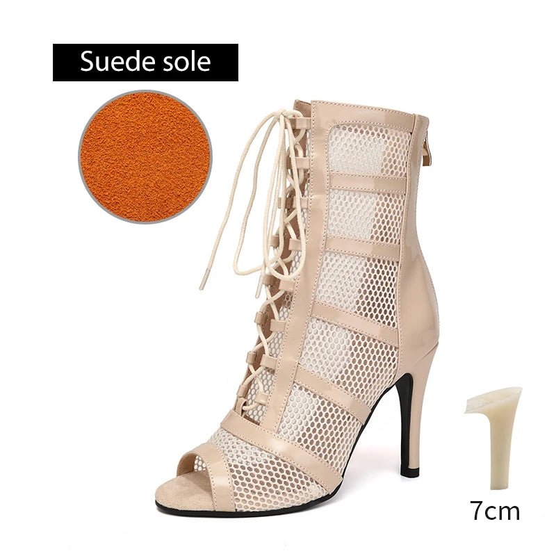 DKZSYIM Dance Boots Latin Women Ballroom Dance Shoes Ladies Girls Soft Soles Tango/Salsa Dance Shoes Sexy Thin Heel 7cm-11cm