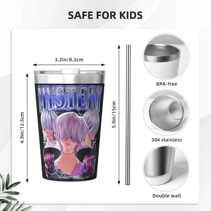 Mystery Saja Boys Kpop Demon Hunters Tumbler With Straw For Kids Stainless Steel Travel Mugs Double Wall Vacuum Insulated 12oz