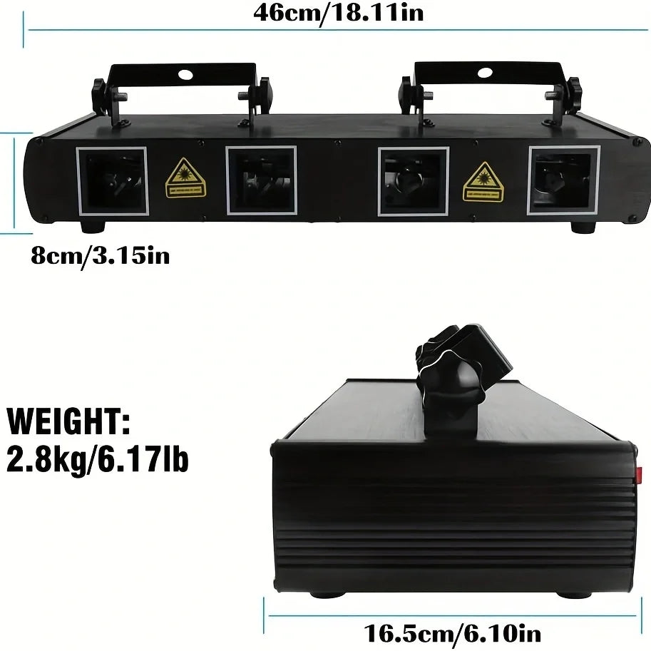 Party lights, DJ disco lights, 4-beam DMX and voice-controlled laser lights, light show stroboscopic party lights ambient lights