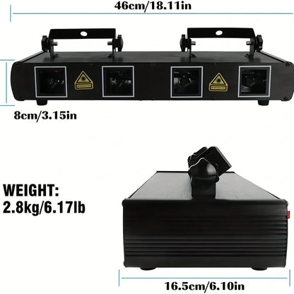Party lights, DJ disco lights, 4-beam DMX and voice-controlled laser lights, light show stroboscopic party lights ambient lights